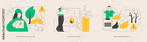Firefighting service abstract concept vector illustrations.