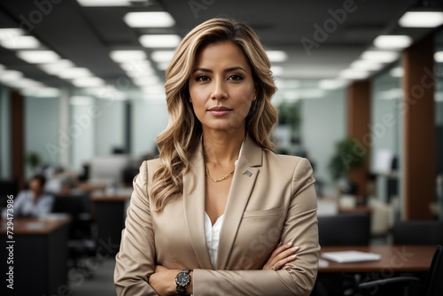 Portrait of a Confident Happy female Businessman Wearing a Casual Suit, Looking at Camera, Genuinely and Charmingly Smiling. Successful Experienced Man Working in Diverse Company Office