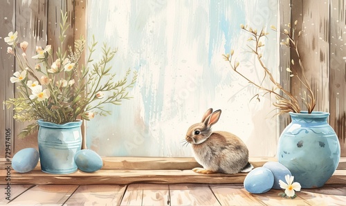 high quality watercolor airbrush clipart easter scene