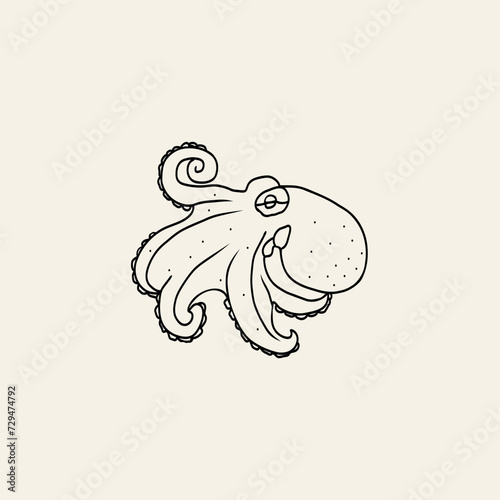 Line art octopus illustration. Marine animal drawing