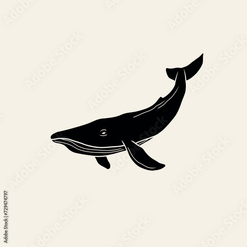 Flat vector whale illustration. Marine animal drawing