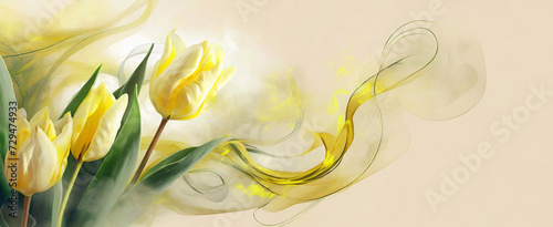 Tapeta w kwiaty, żółte tulipany na jasnym tle, miejsce na tekst