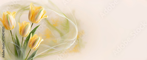 Panel kuchenny z motywem Tapeta w kwiaty, żółte tulipany na jasnym tle, miejsce na tekst