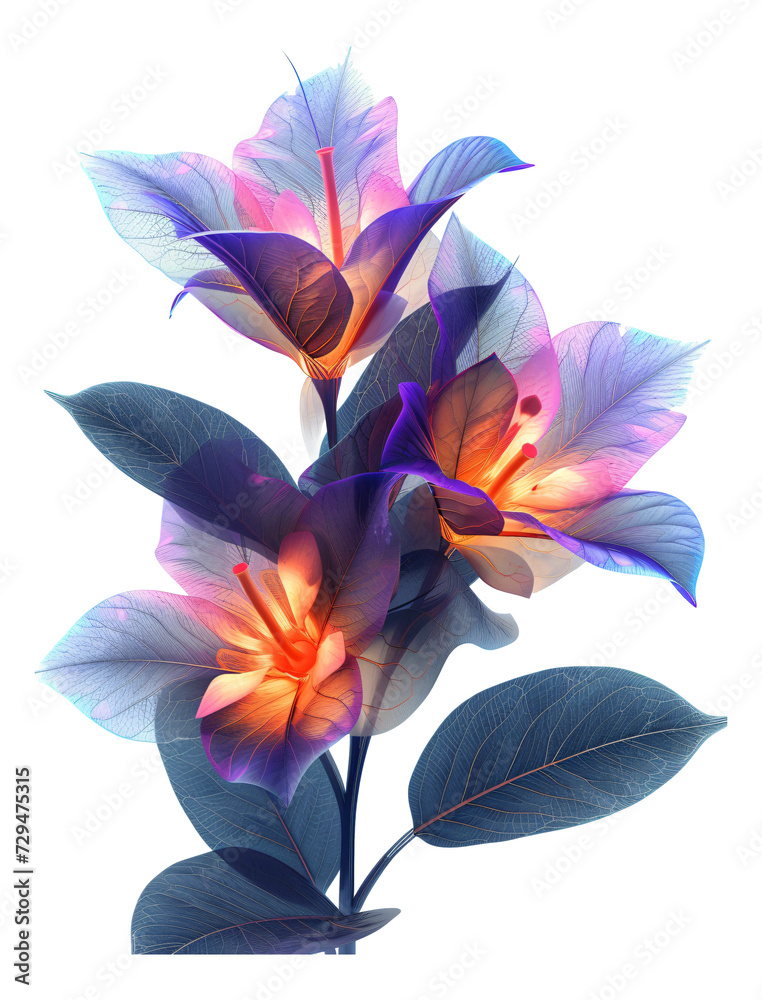 Futuristic neon digital art flowers glowing vibrantly.
