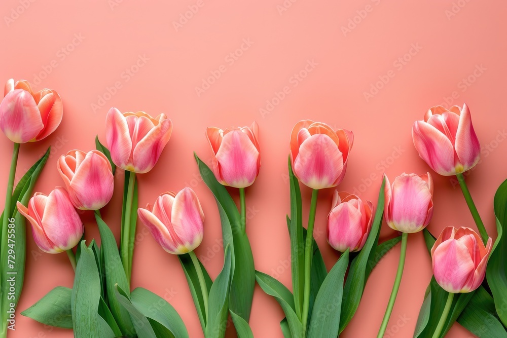 Obraz premium beautiful Tulips on peach background, wedding background, women day background, mother day background
