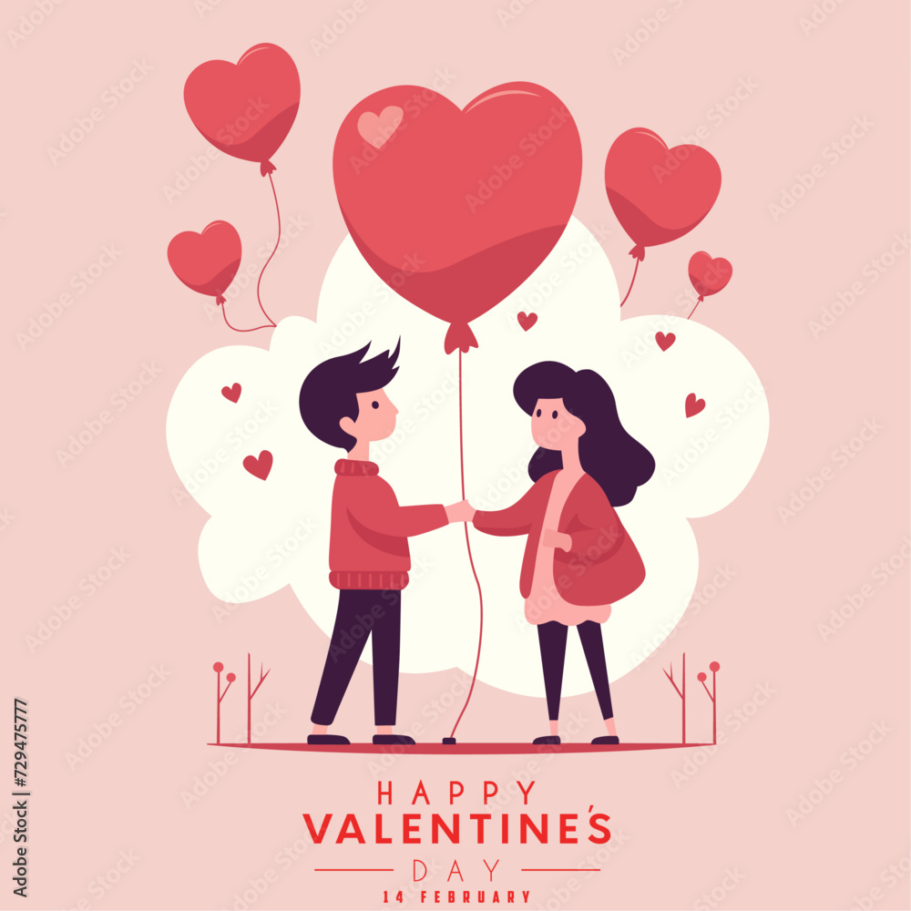 couple with heart, Flat valentine's day illustration, happy couple, couple love romance vector couple with heart, Flat valentine's day illustration, happy couple, couple love romance vector