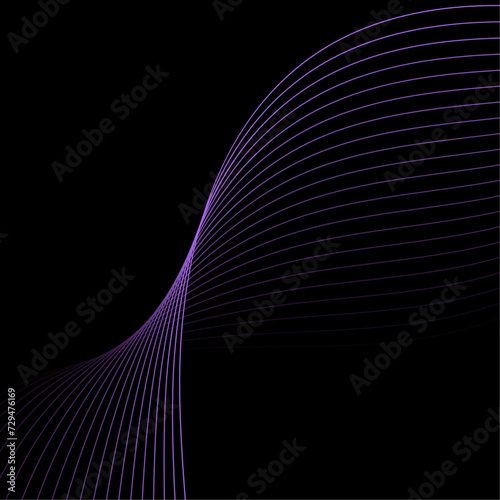 Abstract background with waves. Vector banner with lines. Background for music album, poster, card, advertisement. Element for design isolated on black. Purple and black gradient
