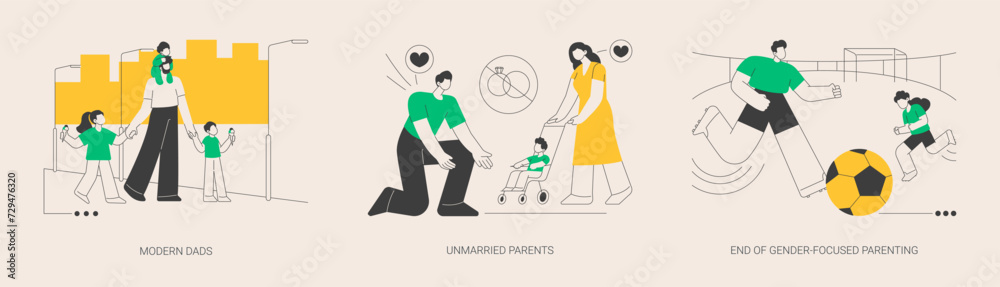 Parenting roles abstract concept vector illustrations.