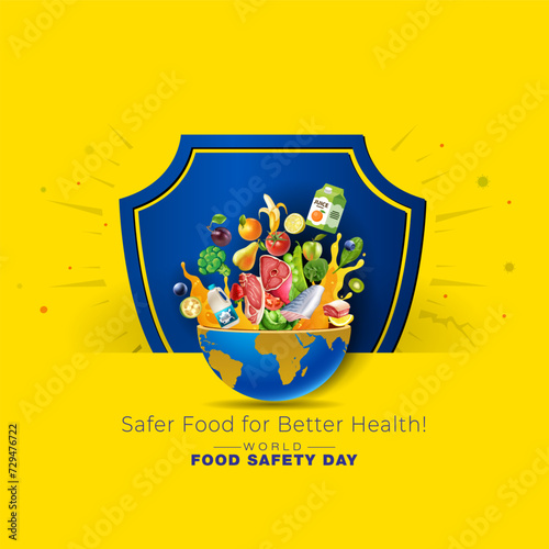 World food safety day theme. Safe healthy and hygienic food concept. Safer food better health post.