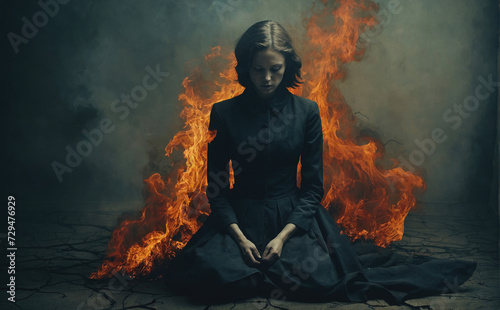 Burning Heartache: Depressed Girl in the Fire