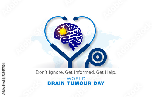 World brain tumor day prevention awareness theme. Medical clinic health care advertising concept with doctor stethoscope. Poster banner design.