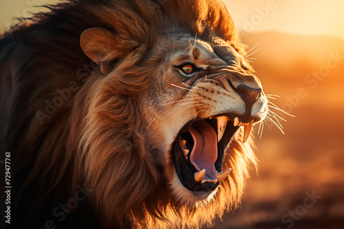 Roaring lion close-up  portrait  side view