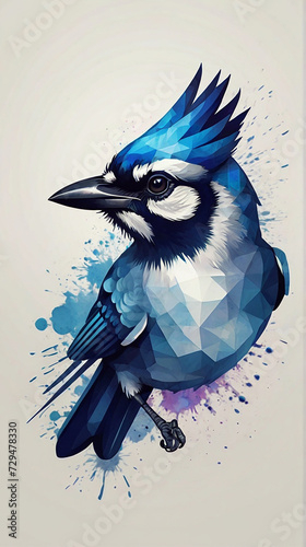 Minimalist Neon Line Blue Jay Logo with Geometric Design, Vibrant Smoke Effects White Background with t-shirt design ai art
