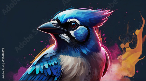 Minimalist Neon Line Blue Jay Logo with Geometric Design, Vibrant Smoke Effects White Background with t-shirt design ai art