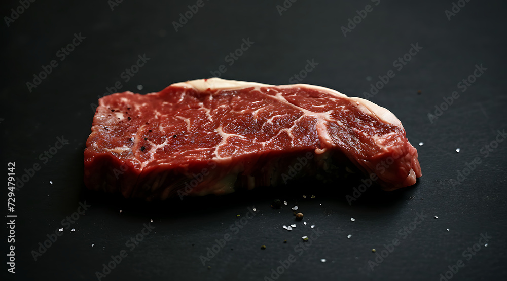 a sirloin steak slice on black dark background in - obrazy, fototapety, plakaty 