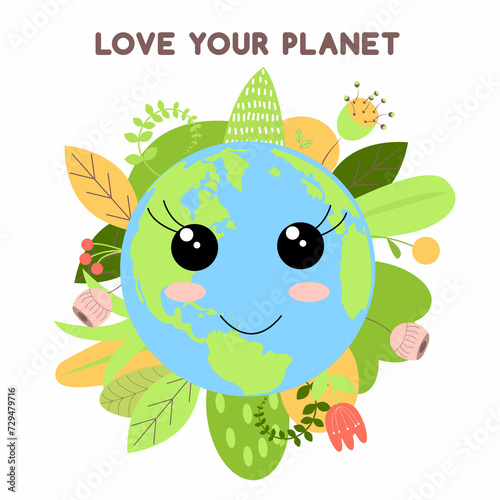 Save the planet. Love our planet. Earth day concept. Vector illustration of icons about environmental protection and nature conservation.