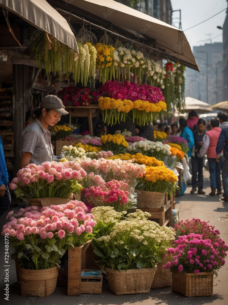 Various flower bouquets at the market