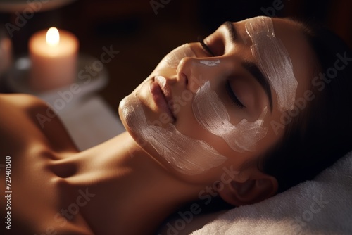 Spa facial mask application. Spa beauty organic facial mask application at day spa salon