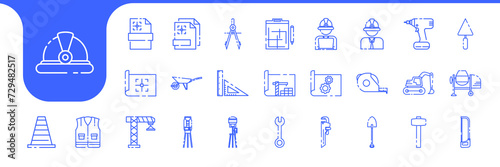 civil engineering equipment lines icon set design vector