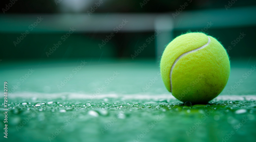 Tennis ball on tennis court with copy space for your text