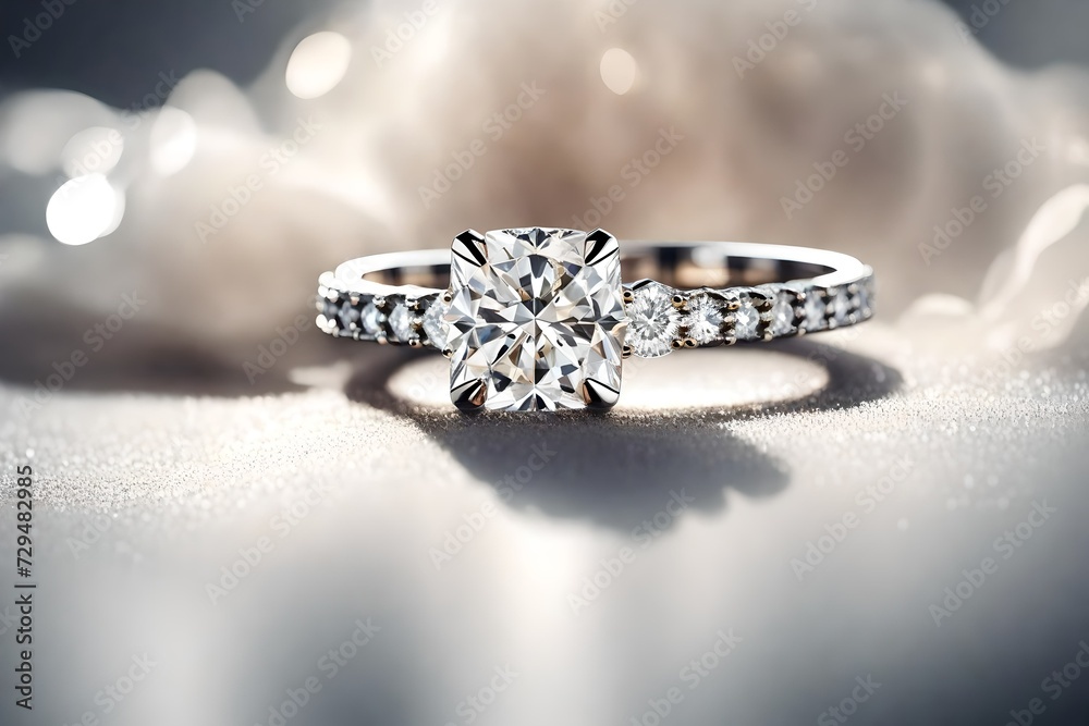 Craft an enchanting visual story with a close-up of a beautiful diamond engagement ring featuring a cushion cut. Craft an enchanting visual story with a close-up of a beautiful diamond engagement ring featuring a cushion cut.
