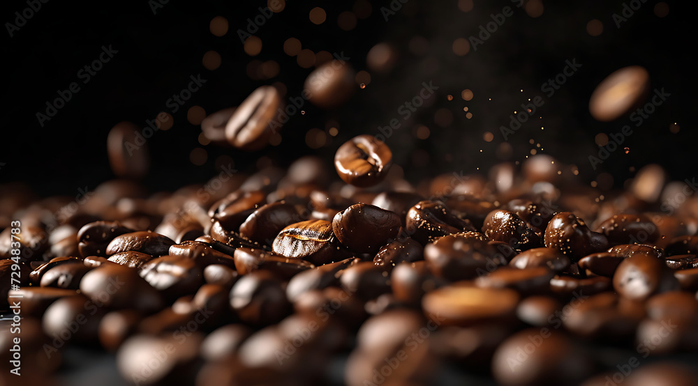 Fototapeta premium a variety of coffee beans on a black background in