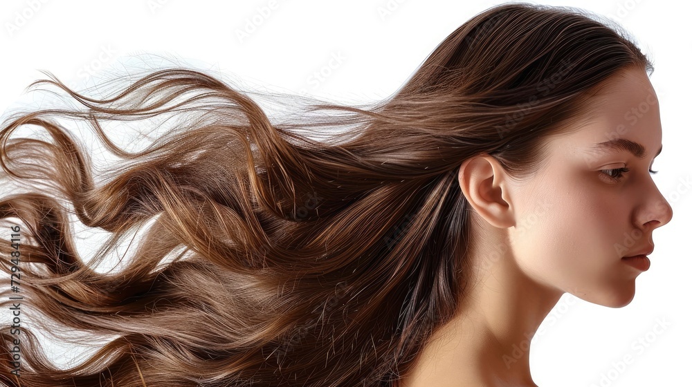 ash brown silky hair girl isolated on white background