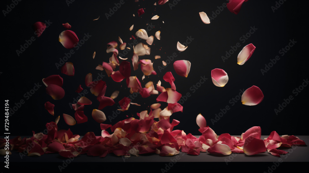 essence of falling rose petals in a visually striking and abstract manner.