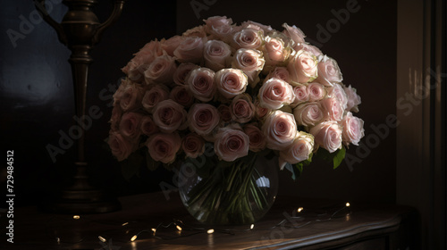 cinematic essence of a meticulously arranged bouquet of roses