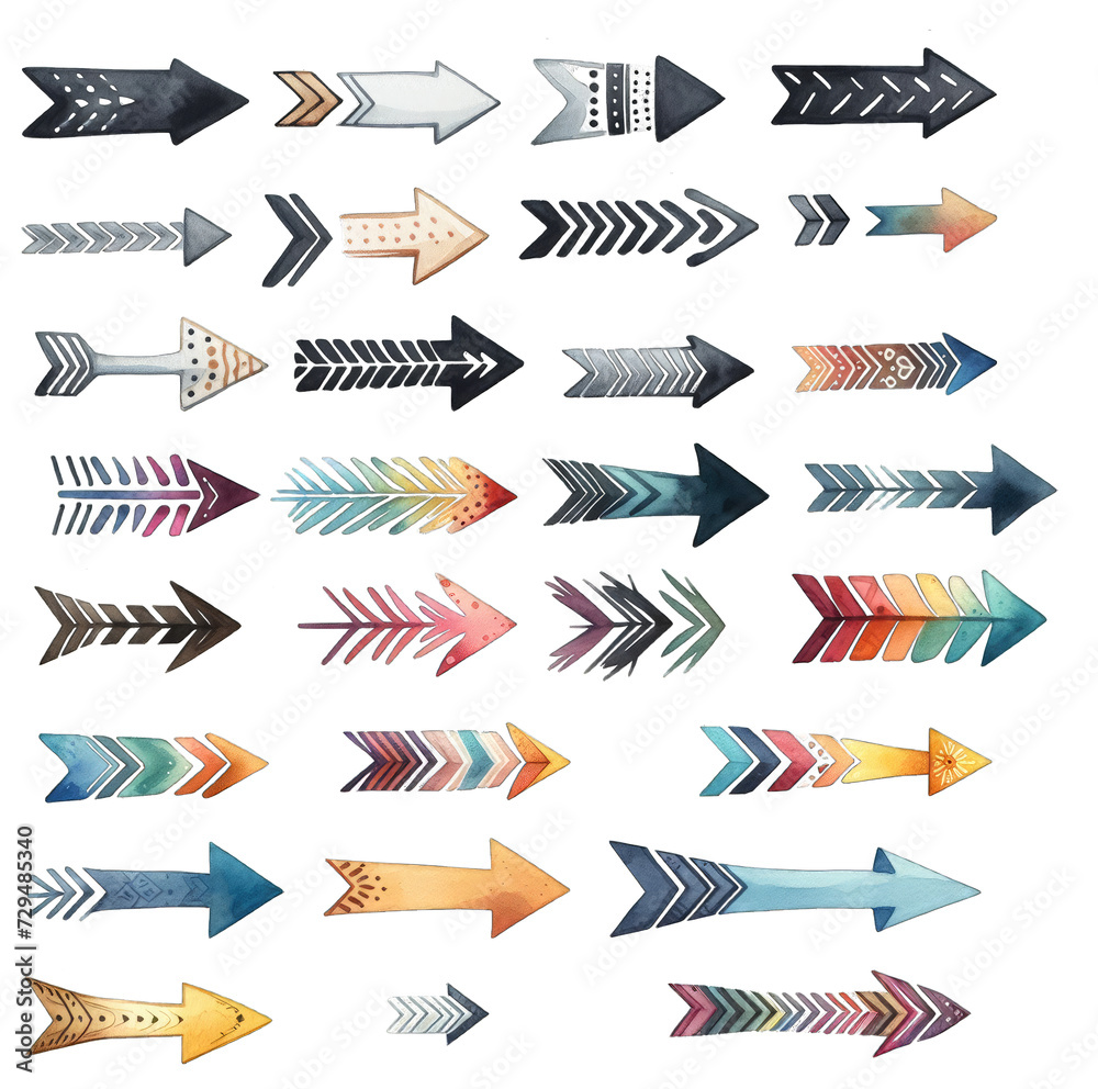 Artistic Arrow Arrangement: Graphic Elements on White Background Artistic Arrow Arrangement: Graphic Elements on White Background