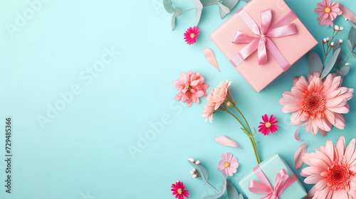 concept banner for mother day with flowers and gift, copy space © chali