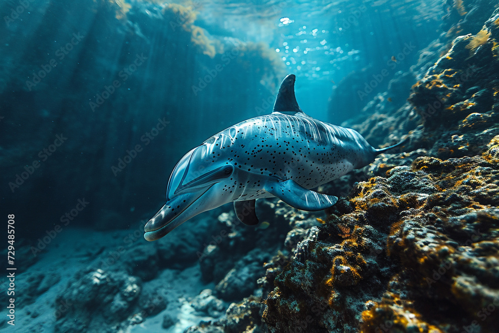 Fototapeta premium Dolphins swimming in deep sea