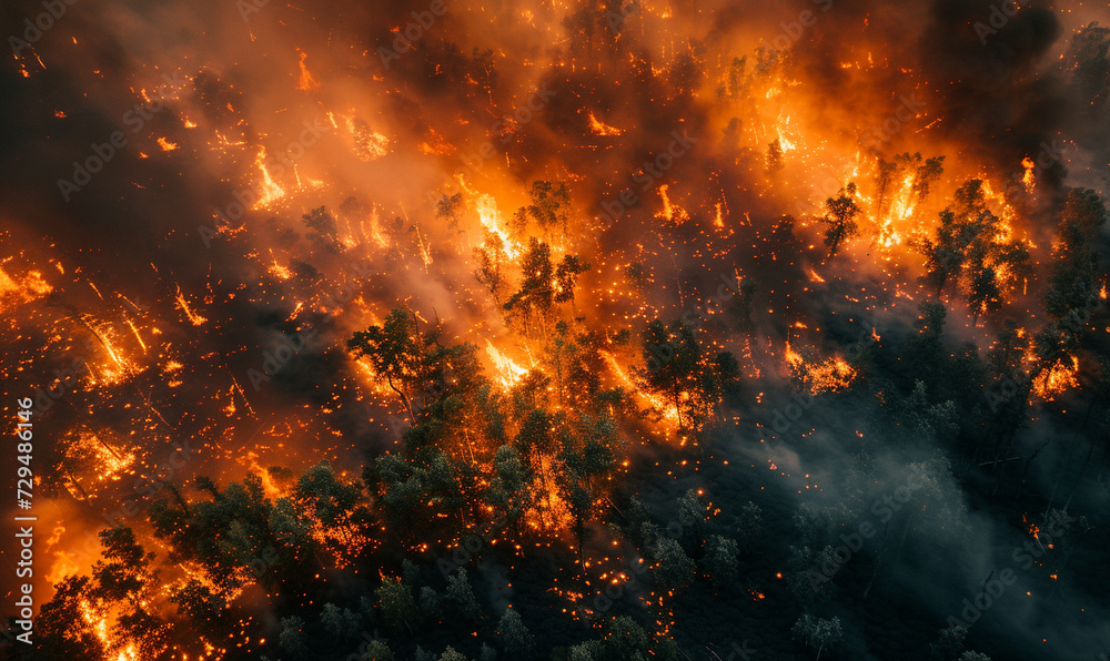 fire forest aerial top view.