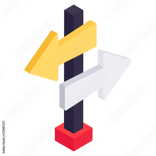 A isometric design icon of roadpost 