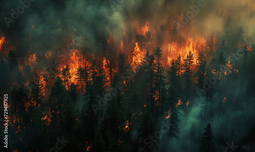 fire forest aerial top view.