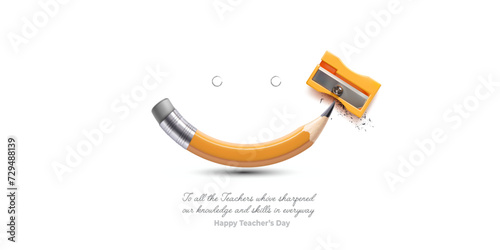 Vector illustration of pencil and sharpener creative concept in smile shape for educational, national science, technology, teacher, day.