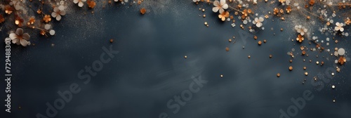 Branches with abstract Japanese cherry blossoms and bokeh on a blurred dark background and copy space in form web banner