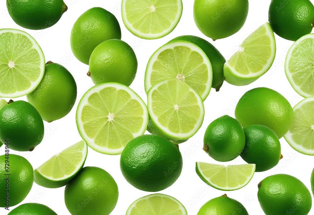 Set of limes isolated on white background