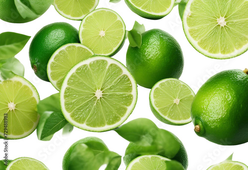 Set of limes isolated on white background