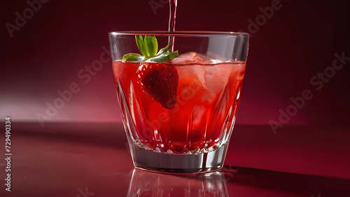 Wallpaper Mural A Glass of Strawberry Juice Beckons Against a Vibrant Red Background. Torontodigital.ca