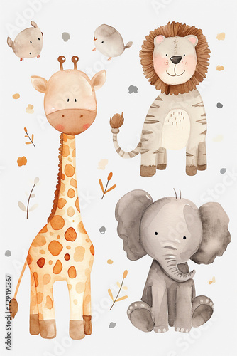 Watercolor animal for kids