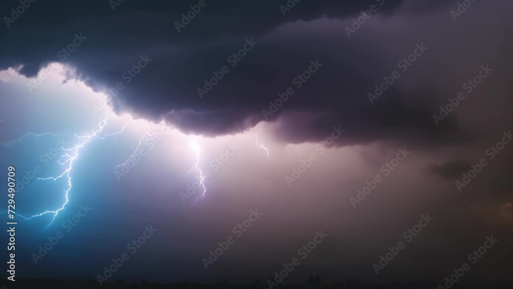 A close-up video capturing the awe-inspiring sight of a large cloud illuminated by a powerful lightning bolt, lightning in the cloudy sky on bad weather video seamless looping animation, AI Generated A close-up video capturing the awe-inspiring sight of a large cloud illuminated by a powerful lightning bolt, lightning in the cloudy sky on bad weather video seamless looping animation, AI Generated