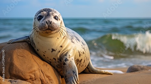 Caring for marine animals: salvation and rehabilitation of seals on the shore photo