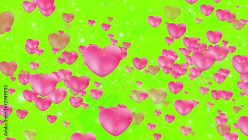 Romantic tender pink heart on green screen.