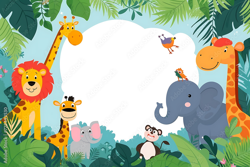 Cute cartoon safari animal frame border on background for kids. Cute cartoon safari animal frame border on background for kids.