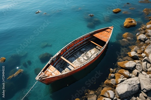 A small rowing boat is tied to the shore.