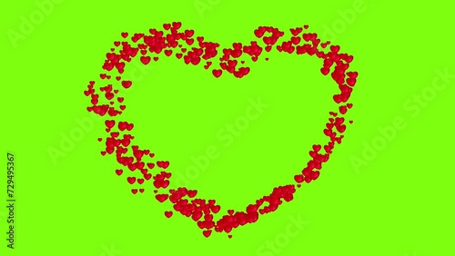 Glitter particle hearts frame on green background. Valentines day
