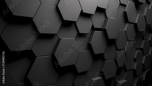 A mesmerizing display of monochromatic art  the symmetrical black hexagons on the wall evoke a sense of abstract beauty within the confines of a building