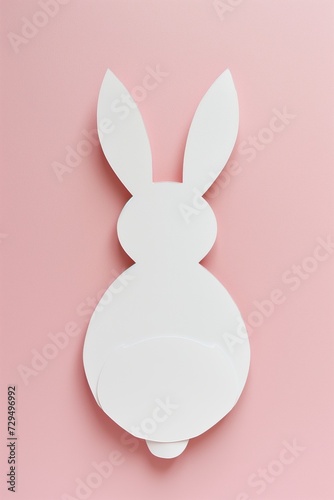 Paper cut out art bunny rabbit theme plain peice of paper, open space for text, clear background, graphic background in neutral pink pastel tones, cottagecore, rustic trending clean aesthetic, minimal photo