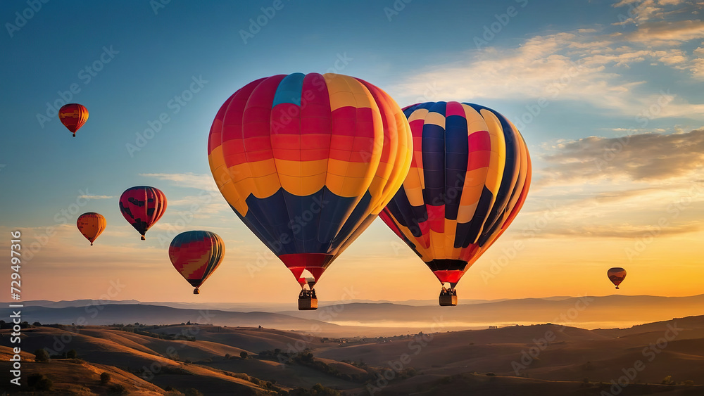 Naklejka premium Colorful hot air balloons flying over mountain at Dot Inthanon in Chiang Mai, Thailand.